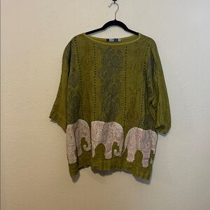 Blue Fish Elephant Print Linen Top Size 0 Size Small